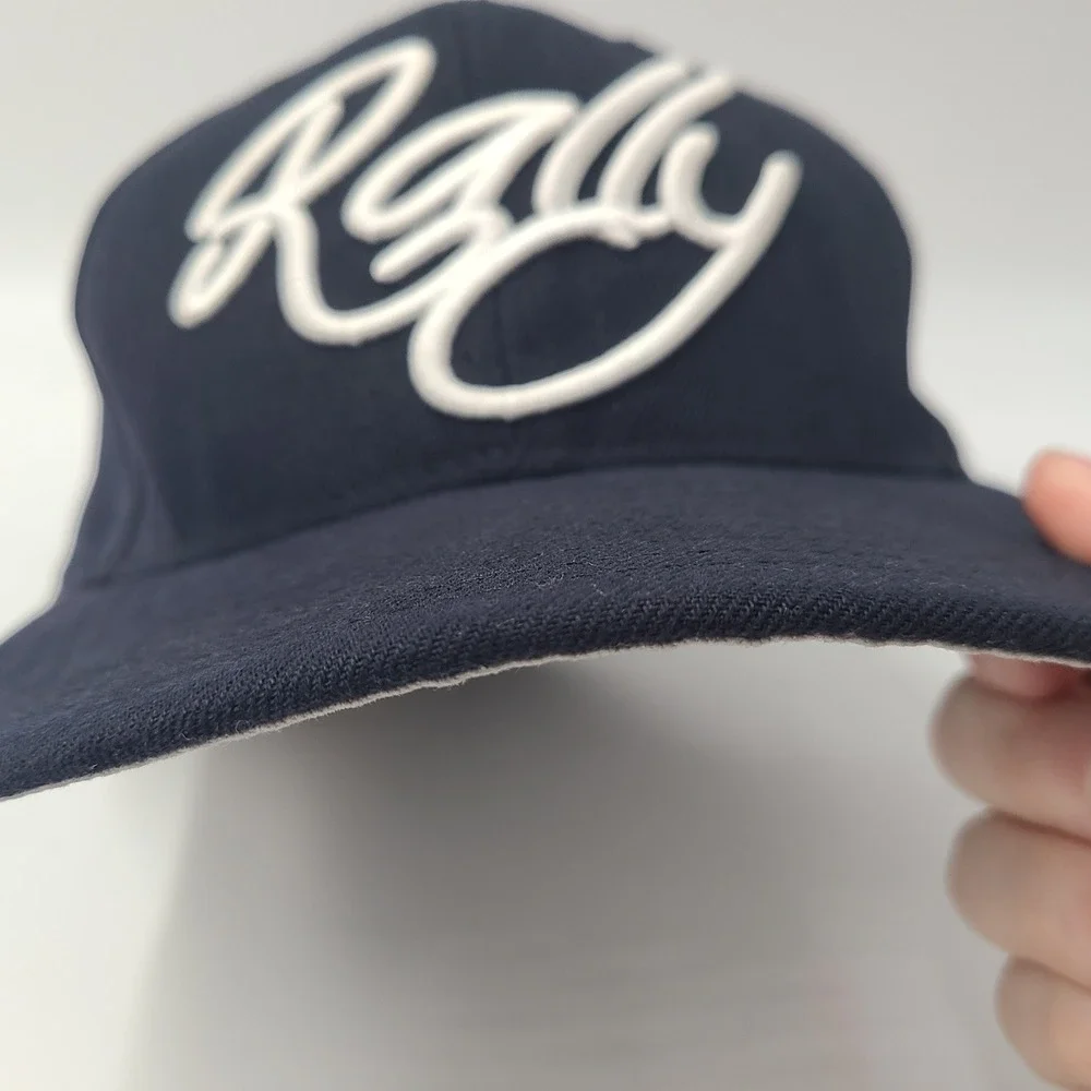 Baseballism Hat Fitted 7 1/4 59Fifty New Era Blue White Rally Cap Script Logo‎